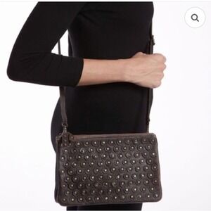 Frye Jenna Studded Leather Crossbody Bag Dark Brown Triple Gusset Messenger